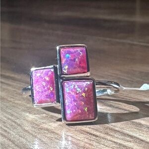 Triple Square Pink Opal Silver Ring